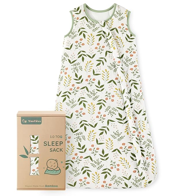 Yoofoss Rayon Made from Bamboo Baby Sleep Sack 6-12 Months 1.0 Tog Baby Wearable Blanket, Super Soft Infant Toddler Sleeping Sack 2-Way Zipper