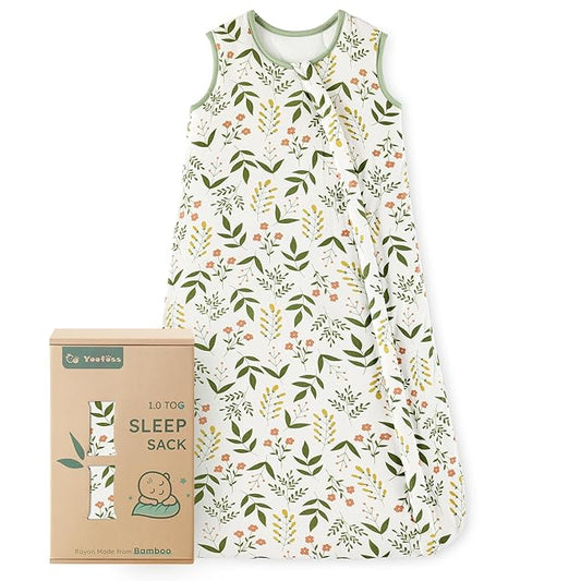 Yoofoss Rayon Made from Bamboo Baby Sleep Sack 6-12 Months 1.0 Tog Baby Wearable Blanket, Super Soft Infant Toddler Sleeping Sack 2-Way Zipper