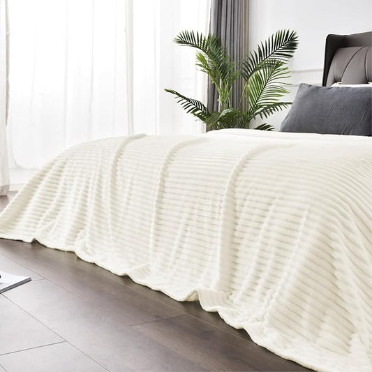 BEDELITE Fleece Blanket King Size – 3D Ribbed Jacquard Soft and Warm Decorative Fuzzy Blankets – Cozy, Fluffy, Plush Lightweight Throw Blankets for Couch, Bed, Sofa(Cream, 108x90 inches)