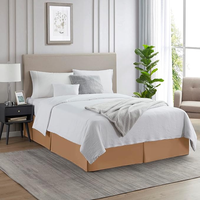 Nestl Light Brown Twin Bed Skirt - Twin Size Bed Skirt 14 Inch Drop - Brushed Microfiber Bed Skirts - Hotel Quality Pleated Bed Skirt - Shrinkage & Fade Resistant