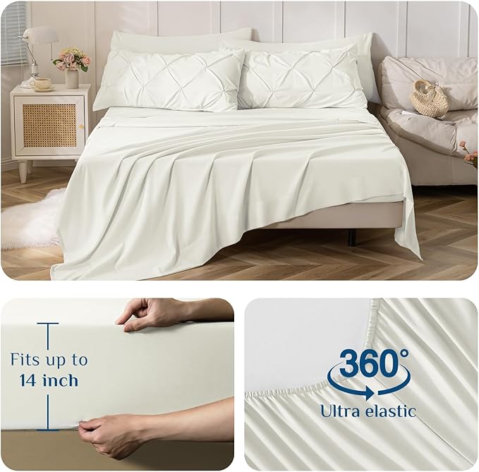 JOLLYVOGUE King Size Comforter Set 7 Pieces - Bed in a Bag King for All Season, Pintuck Bedding Comforter Sets with Comforter, Flat Sheet, Fitted Sheet and Pillowcases & Shams, Ivory