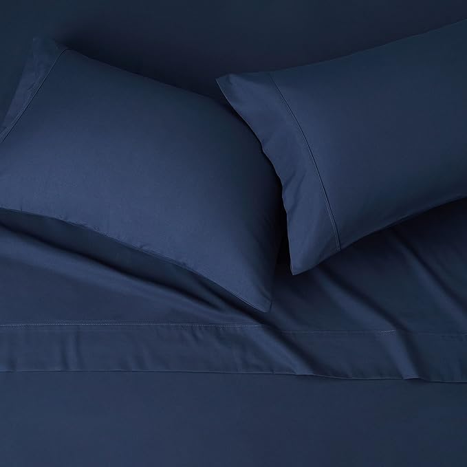 Amazon Basics Lightweight Super Soft Easy Care Breathable Microfiber 4 Piece Bed Sheets Set with 14-Inch Deep Pockets, Full, Navy Blue, Solid