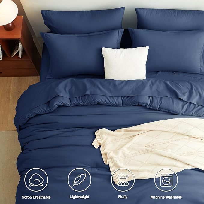 CozyLux Twin Comforter Set Navy Blue, 5 Pieces Bed in a Bag Twin Comforter Set with Sheets, All Season Bed Sets with Down Alternative Comforter, Fitted Sheet, Flat Sheet, Pillow Sham and Pillowcase