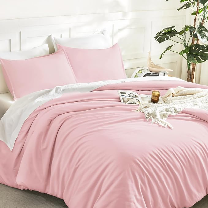 Litanika Comforters Pink Super King Size, 3 Pieces Lightweight Solid Bedding Set & Collections, All Season Fluffy Bed Set (120x120In Comforter & 2 Pillowcases)