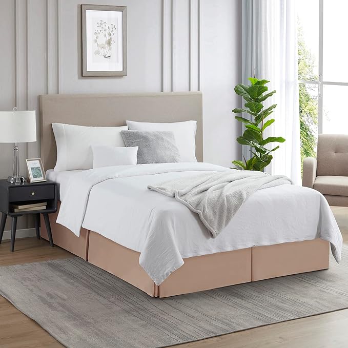 Nestl Taupe Bed Skirt Cal King Size - Cal King Bed Skirt 14 Inch Drop - Brushed Microfiber Bed Skirts - Hotel Quality Pleated Bed Skirt - Shrinkage & Fade Resistant