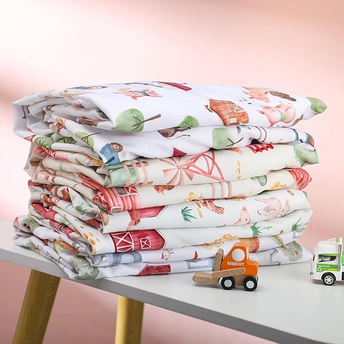 VitalCozy 4 Pcs Farm Animals Crib Sheet Set Newborn Bedding Nursery Baby Sheets for Girl Boys Baby Gifts for Standard Crib and Toddler Mattresses, 52 x 28 x 8 Inches