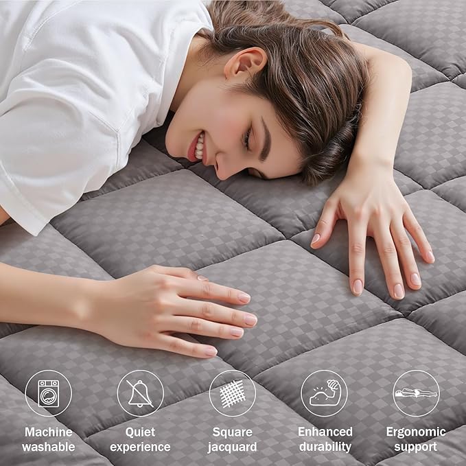 OLANLY Twin Quilted Fitted Mattress Pad, Elastic Fitted Mattress Topper, Cooling Soft Mattress Cover Stretches up to 21 Inches Deep, Machine Washable Mattress Protector (39x75 inch, Light Grey)