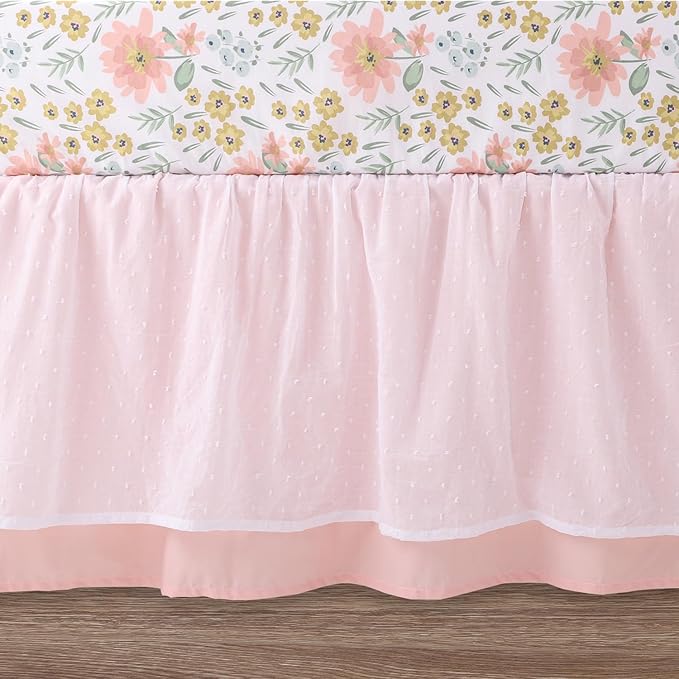 The Peanutshell 4 Piece Organic Cotton Baby Crib Bedding Set for Girls - Newborn, Infant & Toddler Nursery Bed Set Decor with Two Crib Sheets, Dust Ruffle Comforter - Wildflower