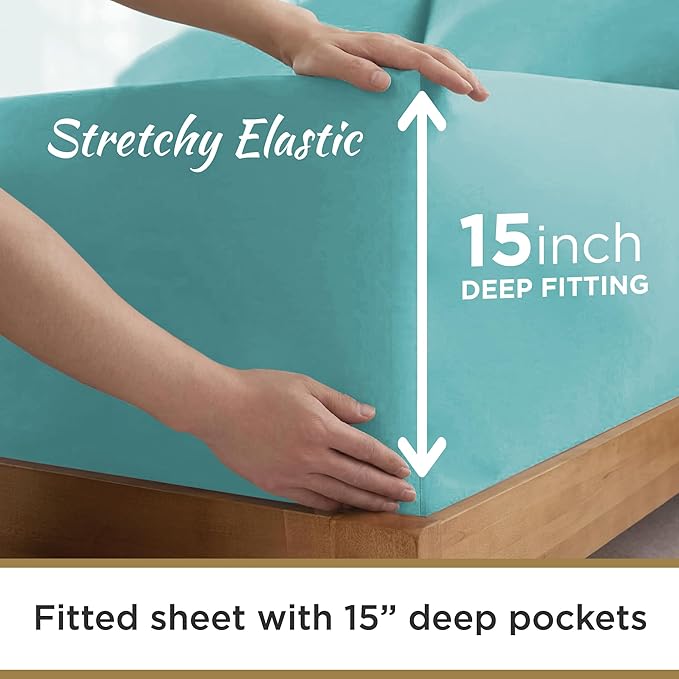 Twin XL 100% Microfiber Double Brushed Sheet Set - Extra-Soft & Wrinkle-Free - 15" Deep Pockets, 39" x 80" - Ideal for Dorms, Hospitals & Split King Beds - 3 PC Set (Twin XL, Aqua Blue)