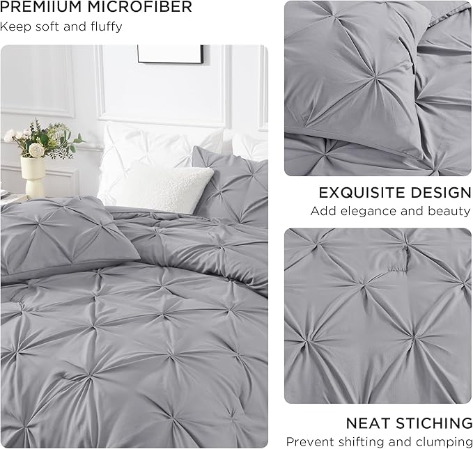 Andency Silver Gray Full Size Comforter Set (79x90Inch), 3 Pieces Western Modern Pinch Pleat Bedding Comforters & Sets, All Season Soft Lightweight Down Alternative Bed Set for Boys Kids Teens