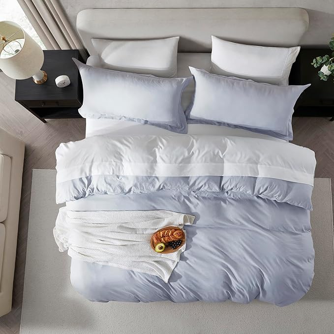 Nestl Ice Blue Duvet Cover Queen Size - Soft Prewashed Queen Duvet Cover Set, 3 Piece, with Zipper Closure, 1 Duvet Cover 90x90 inches and 2 Pillow Shams