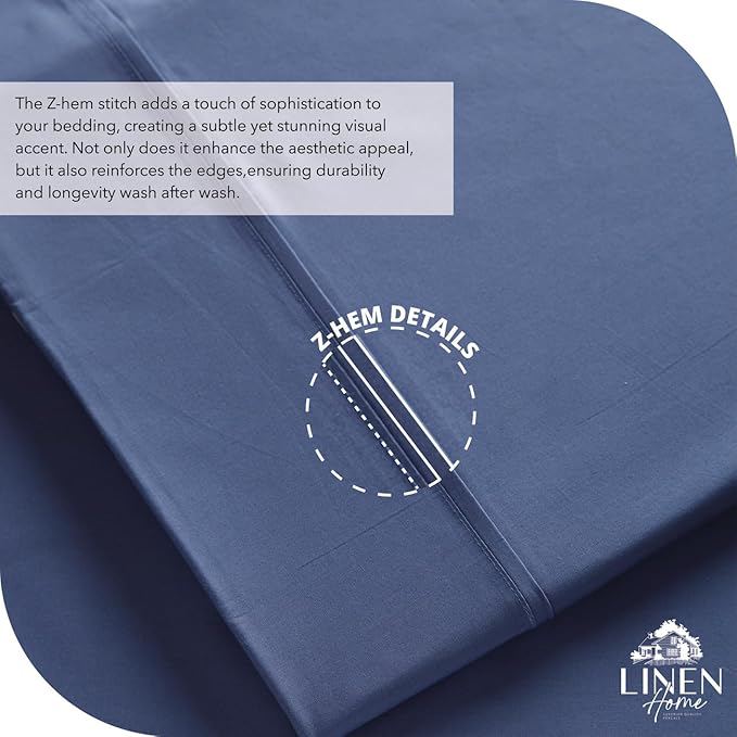 Linen Home 100% Cotton Percale Sheet Set, King Size, Dark Blue, Deep Pocket, 6 Pieces Set - 1 Flat, 1 Deep Pocket Fitted Sheet and 4 Pillowcases, Crisp Cool and Strong Bed Linen