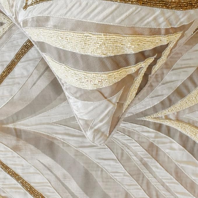 The HomeCentric King/Queen/Twin Ivory Luxury Queen 74"x18" Bed Runner Without Pillow Cover, Bead Hand Embroidery Bed Scarf on Jacquard Fabric - Clarissa Serene