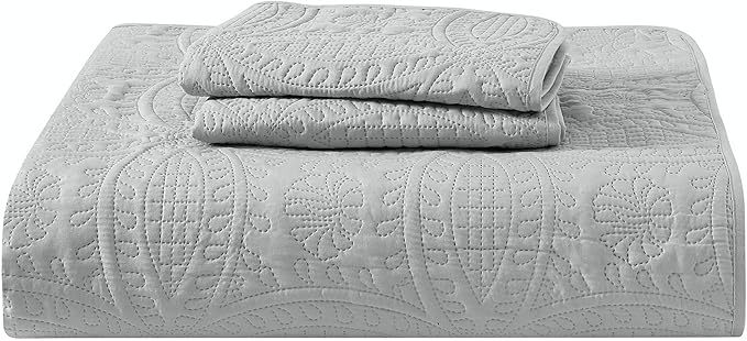Mellanni King Bedspread Coverlet Set - Bedding Cover with Shams - Ultrasonic Quilting Technology - 3 Piece Oversized Quilt Set - Bedspreads & Coverlets (King, Light Gray)