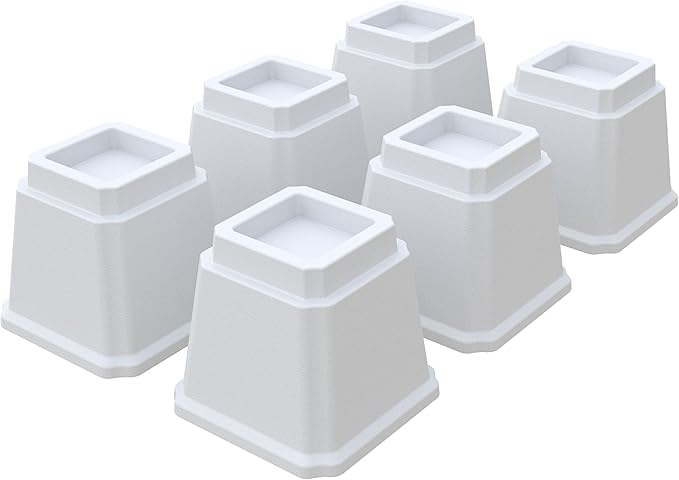 Bed Risers Heavy Duty 5 Inches Bed Elevators, Set of 6 Lifts Up 3,000 lbs Furniture Riser for Sofa and Table, White