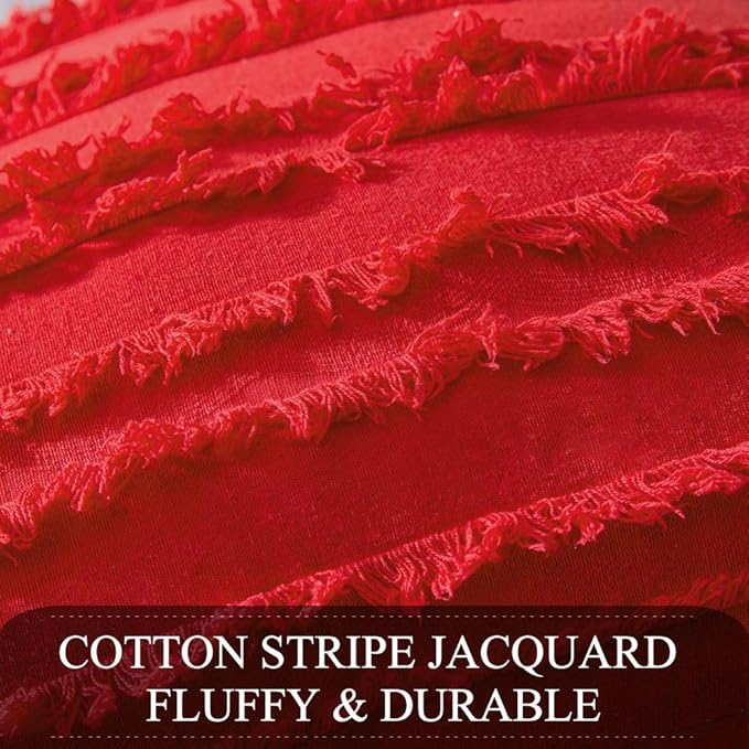MIULEE Set of 2 Decorative Boho Throw Pillow Covers Linen Striped Jacquard Pattern Cushion Covers for Sofa Couch Living Room Bedroom 18x18 Inch Red