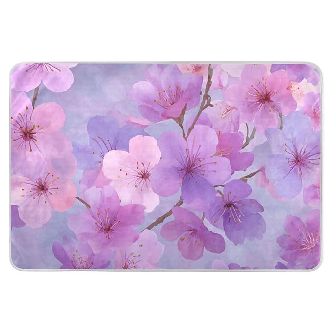 Waterproof Bed Pad Reusable Changing Pad Toddler Mattress Protector Large Pee Pad Baby Diaper Pad Soft Washable Liner Pink Purple Cherry Blossom