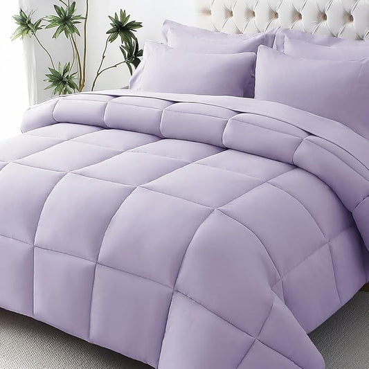 JOLLYVOGUE Twin Comforter Set, Ultra-Soft Bed in a Bag Twin Size 5 Pieces, Oeko-TEX Certified Bedding Set with Down Alternative Comforter, Sheets, Pillowcases & Shams, Lavender
