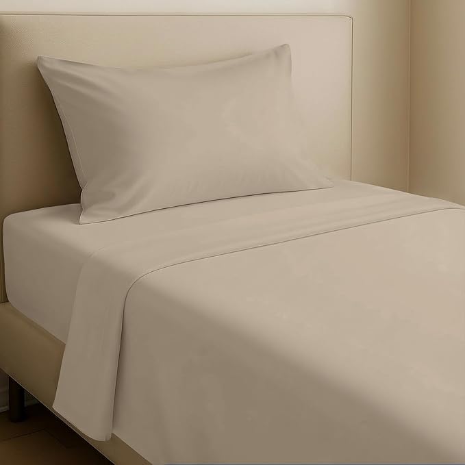 California Design Den Natural 100% Cotton Sheets Twin XL Size Set - Soft Sateen, Twin XL Sheet Sets, 12" Pockets, Breathable & Durable Bedding for Dorm Rooms, College Beige (Warm Taupe)