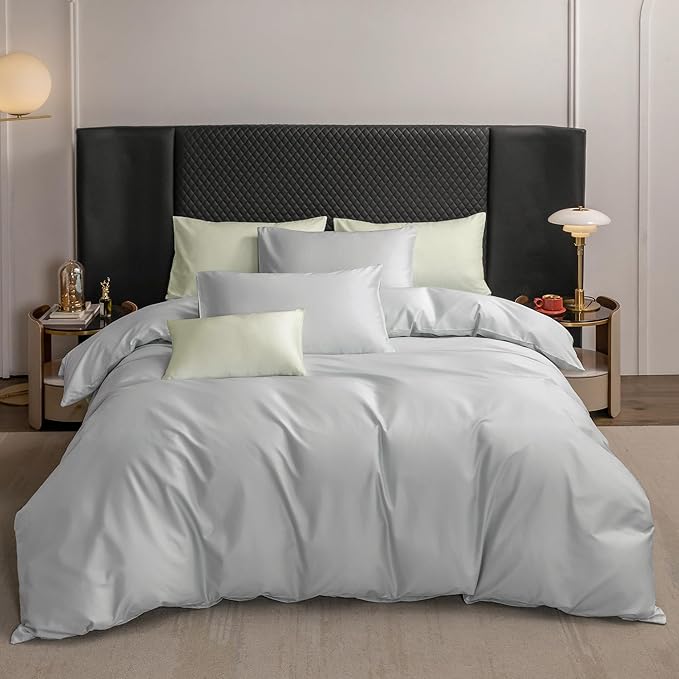 MooMee Duvet Cover Set 100% Extra Long Staple Cotton 600 Thread Count Silky Sateen Smooth Luxury Soft Breathable Durable Hotel Quality Bedding, 3 Pieces (Baby Blue, King 104"x90")