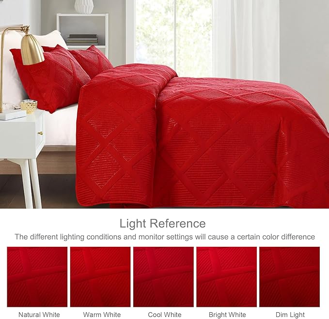 Exclusivo Mezcla King Quilt Set- Red Quilts Bedding Set with 2 Pillow Shams, Modern King Bedspread with Striped Pattern, Soft Lightweight Bedspreads Coverlets for All Seasons