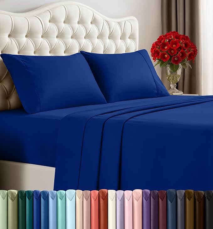 Utopia Bedding King Sheet Set – 4 Piece Bed Sheets for King Size Bed, Soft and Breathable Microfiber, Includes 1 Fitted Sheet, 1 Flat Sheet and 2 Pillowcases (Royal Blue)