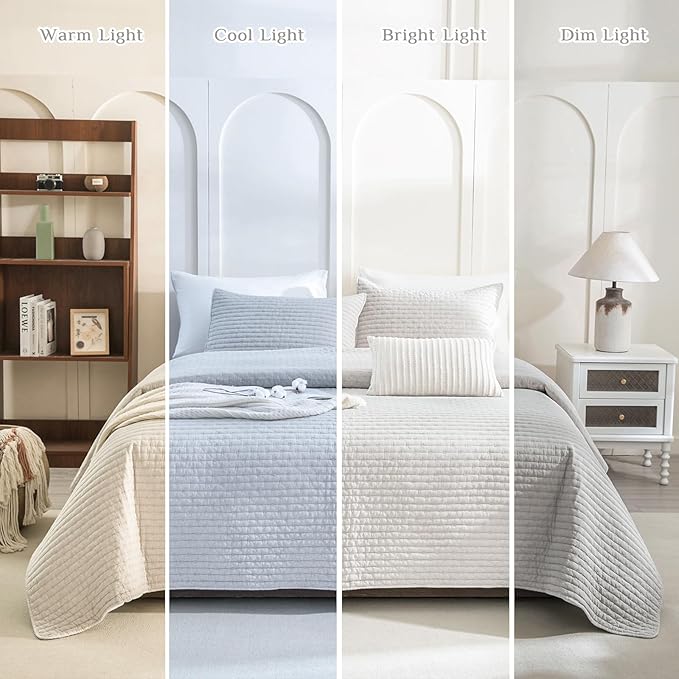 CozyTide Oversized King Bedspread 128"x120",Stone-Washed Cotton King Quilt Bedding Set Oversized,3 Pieces Soft Lightweight Wheat Stitching Pattern Extra Large Bedspread & Coverlet Sets