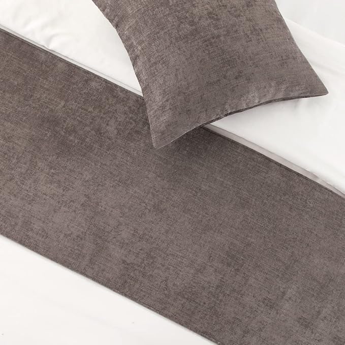 AMBERIS Bed Runner Grey, Chenille Soft No Fading Modern Bed Scarf (Pillowcases Sold Separately)