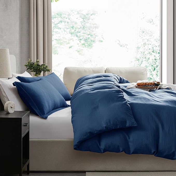 Nestl Navy Blue Duvet Cover Queen Size - Soft Prewashed Queen Duvet Cover Set, 3 Piece, with Zipper Closure, 1 Duvet Cover 90x90 inches and 2 Pillow Shams
