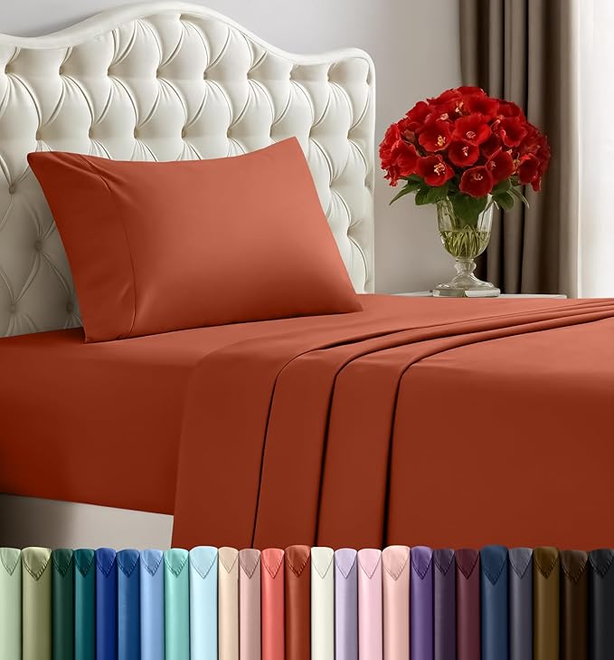 Utopia Bedding Twin Sheet Set – 3 Piece Bed Sheets for Cal King Size Bed, Soft and Breathable Microfiber, Includes 1 Fitted Sheet, 1 Flat Sheet and 2 Pillowcases (Orange)