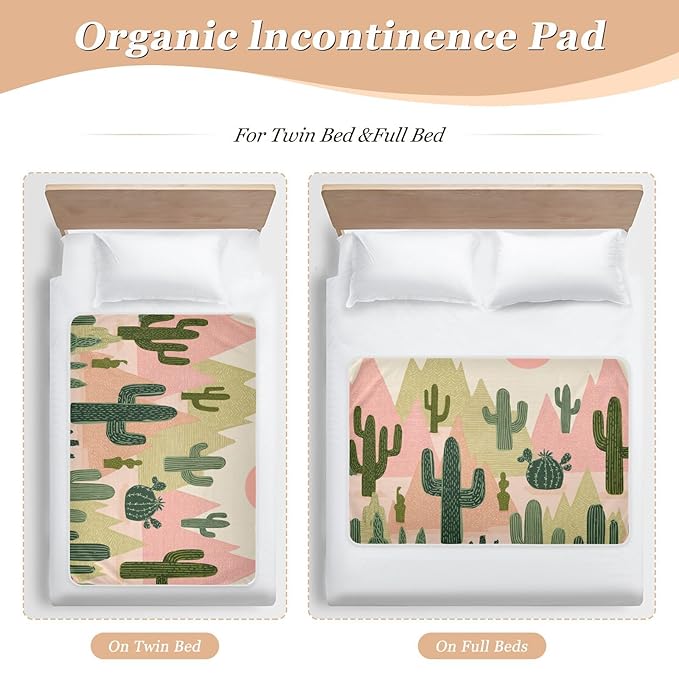 Waterproof Bed Pad Reusable Changing Pad Toddler Mattress Protector Large Pee Pad Baby Diaper Pad Soft Washable Liner Boho Cacti Mountains Sun
