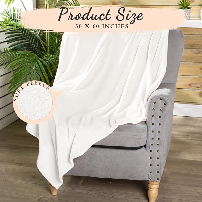 Tinideya 6 Pcs Flannel Fleece Throw Blanket Bulk 50 x 60 Inch Soft Fleece Blanket Warm Throw Blanket Coral Blankets for Couch Sofa Home Wedding Gifts Season (Cream White)