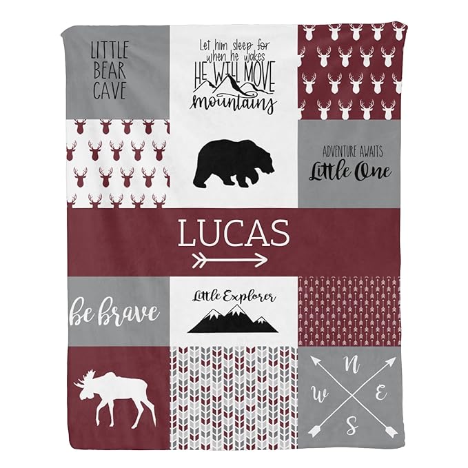 Personalized Baby Blanket Custom Blanket with Name for Newborn Baby Boy Nursery Blankets Gifts Customize Baby Blankets 35x45in Newborn Holiday Shower Gift, Deep Red