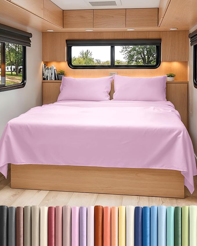 Short Queen RV Size 4 Piece Sheet Set - Comfy Breathable & Cooling Bed Sheets Set - Hotel Luxury Bedding for Women, Men, Kids, Teens, Boys & Girls - Deep Pockets & Ultra-Soft - Oeko-Tex - Light Pink