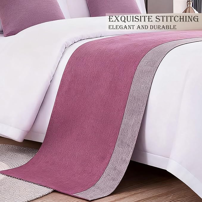Patchwork Bed Runner King Lavender and Grey Bed Scarf for King Purple Durable Reversible Quilted Runner Decorative for Hotel Bedroom (95 x 20 in, 1 Piece)