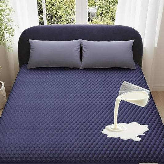 OhGeni 100% Waterproof Mattress Protector, King-Navy Blue Size Mattress Pad, Fits 6"-20" Mattresses with Deep Pocket, Cooling, Breathable Fitted Sheets, Soft Bed Cover, Noiseless, Machine Washable