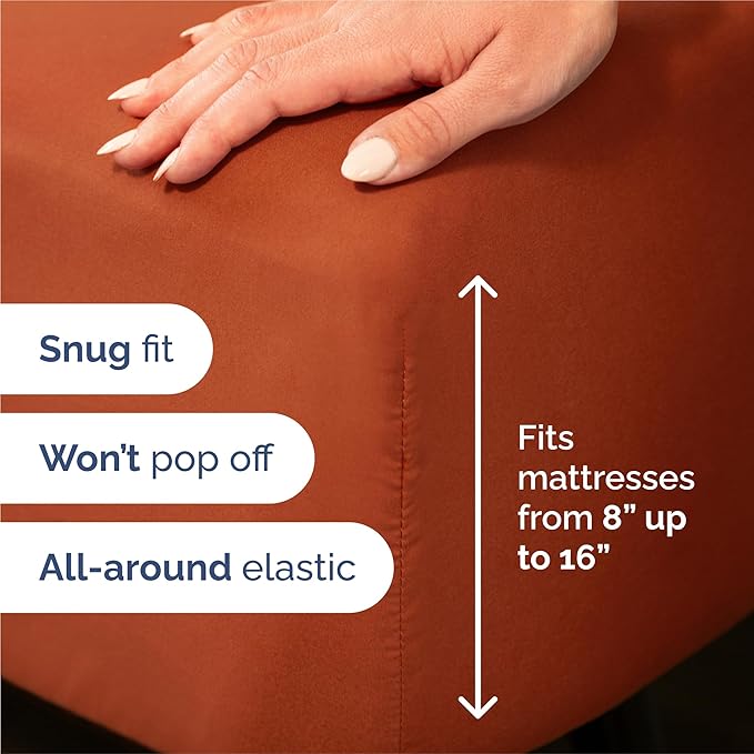 King 6 Piece Sheet Set - Comfy Breathable & Cooling - Ultra-Soft Hotel Luxury Bedding Set with 8-16 Inch Deep Pockets - 1 Flat & 1 Fitted Sheet & 4 Pillowcases - Wrinkle Free & Easy Care - Terracotta