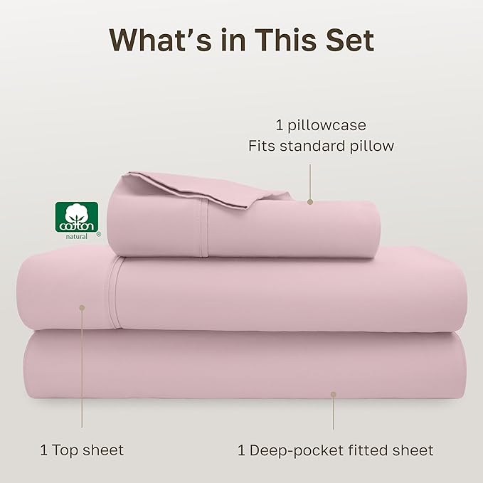 California Design Den Twin XL Sheet Sets - 400 Thread Count Sateen, 100% Cotton Sheets Set, Deep Pockets, and Durable Bedding for Dorm Rooms & Adults - Pink