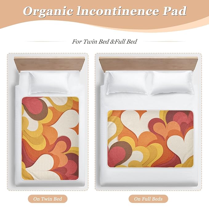 Waterproof Bed Pad Reusable Changing Pad Toddler Mattress Protector Large Pee Pad Baby Diaper Pad Soft Washable Liner Orange Abstract Hearts