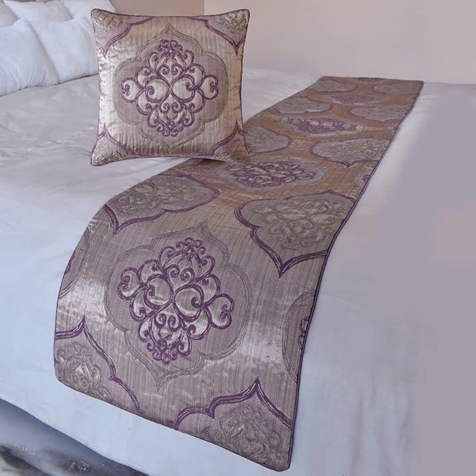The HomeCentric King/Queen/Twin Purple Decorative Twin 53"x18" Bed Runner Without Pillow Cover, Damask & Quilted Bed Scarf on Jacquard Fabric - Embre Purple