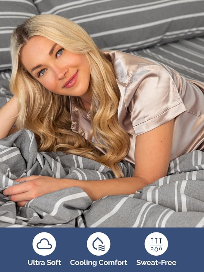 Extra Deep Queen Sheet Set - 6 Piece Breathable and Cooling Sheets - Hotel Luxury Bedding for Women, Men, Kids & Teens - Easy Secure Fit - Soft and Wrinkle Free with Extra Deep Pockets - Grey Stripes