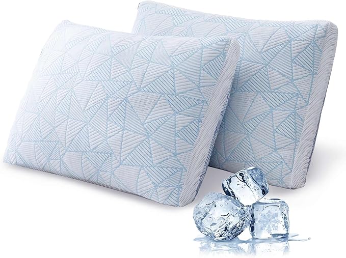 Shredded Memory Foam Cooling Soft Bamboo Viscose Pillows Adjustable Hypoallergenic Hotel Quality Pillows for Stomach, Back or Side Sleeper, Oeko-TEX Certified King Set of 2