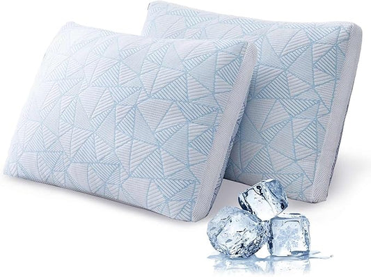 Shredded Memory Foam Cooling Soft Bamboo Viscose Pillows Adjustable Hypoallergenic Hotel Quality Pillows for Stomach, Back or Side Sleeper, Oeko-TEX Certified King Set of 2