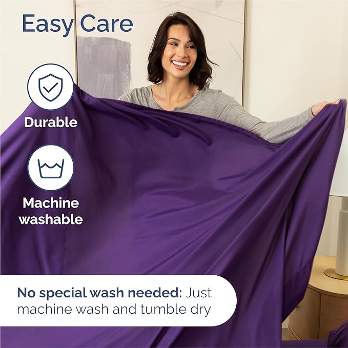 Split King 7 Piece Sheet Set - Comfy Breathable & Cooling - Ultra-Soft Hotel Luxury Bedding Set w/ 8-16 Inch Deep Pockets - 1 Flat & 2 Fitted Sheet & 4 Pillowcases - Wrinkle Free & Easy Care - Purple