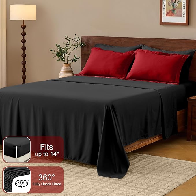 FUANNA Twin Comforter Set 5 Pieces, Reversible Twin Size Bed in a Bag with All Season Premium Comforter, Bed Sets Includes Comforter, Flat Sheet, Fitted Sheet, Pillowcase & Pillow Sham, Red & Black