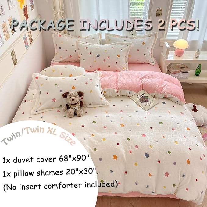 MorroMorn Twin Bedding Sets, Little Twinkle Stars Duvet Cover Set, Fluffy Comforter Covers Blanket Ultra Soft Kawaii Cute Unicorn for Girls Kids Toddler Teen Women Twin/Twin XL Size