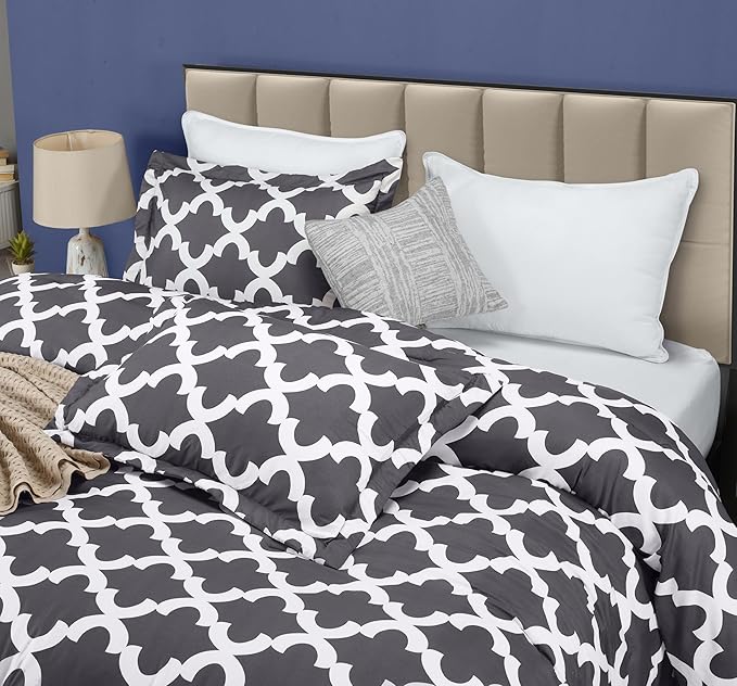 Utopia Bedding Printed Comforter Set (Queen, Grey) with 2 Pillow Shams - Luxurious Soft Brushed Microfiber - Goose Down Alternative Comforter