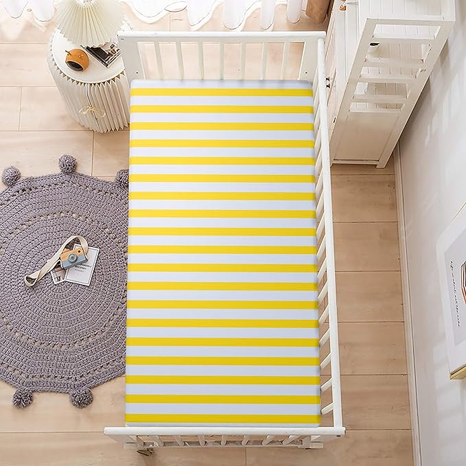 NTBAY 100% Brushed Microfiber Striped Fitted Crib Sheet, Super Soft and Cozy 28x52 Yellow and White Crib Sheet for Standard Crib and Toddler Mattresses, Boys, Girls, Unisex, 28x52 Inches