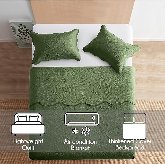 IR Imperial Rooms 10 Pack Twin Quilt Bedding Set (68" x 86") - Bulk Wholesale for Hotels, Guest Bedroom & Airbnbs - Lightweight Microfiber Reversible Floral Embossed Quilts Bedspreads (Olive Green)