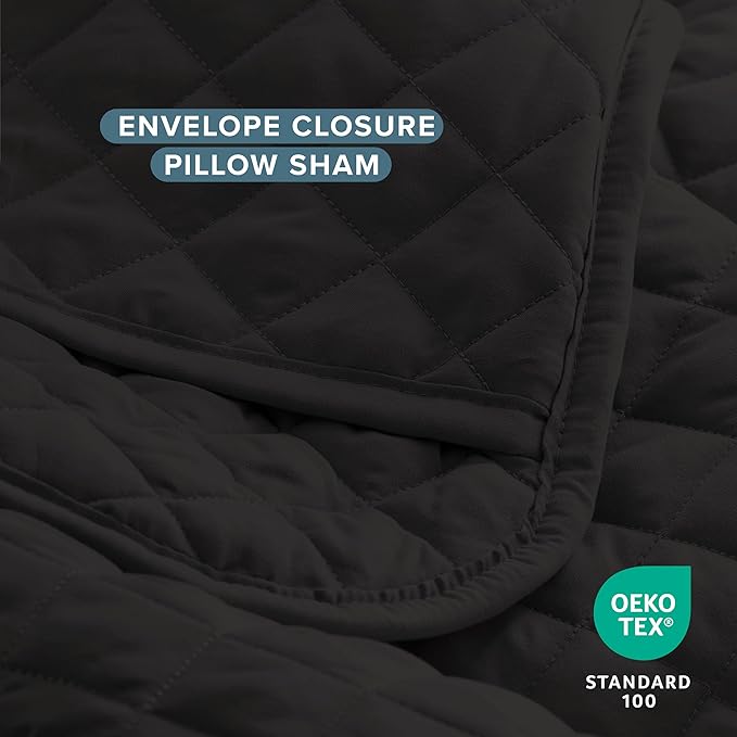 Bare Home Coverlet Set - Twin/Twin Extra Long - Lightweight Bed Decor - Comforter Alternative - All-Season Quilted Bedspread (Twin/Twin XL, Black)